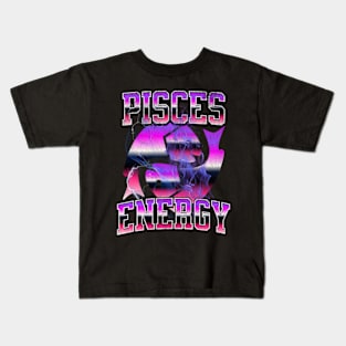 Pisces Energy Retro Lightning Zodiac Sign Birthday Astrology Kids T-Shirt